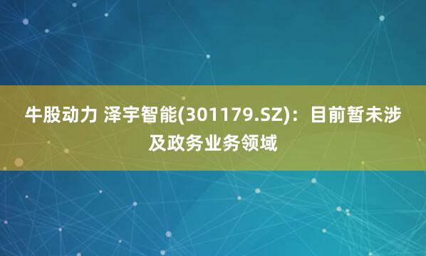 牛股动力 泽宇智能(301179.SZ)：目前暂未涉及政务业务领域
